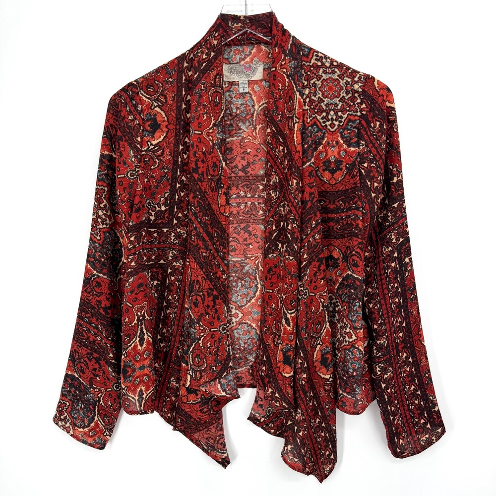 Ecote Urban Outfitters Red Paisley Draped Size S Open Front Cardigan Boho Hippie